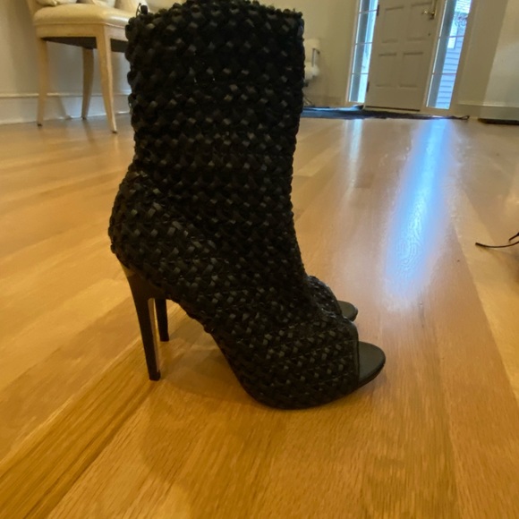 Zara Womens Black Open Toe Woven Fitted Ankle Boots w Stiletto Heels / Size 10 - Picture 5 of 15